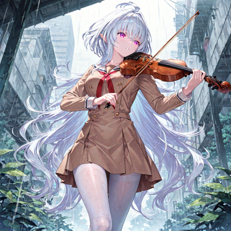 雨中演奏的梅莉