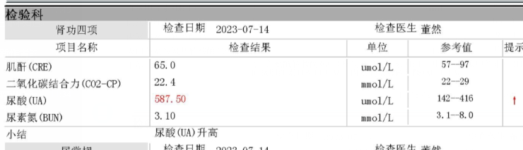 七月份体检，尿酸超标