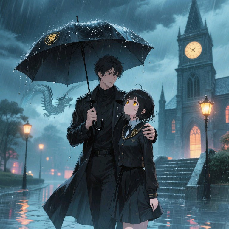 楚子航给夏弥打伞