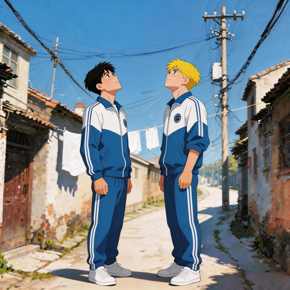 小良和学文走过古巷