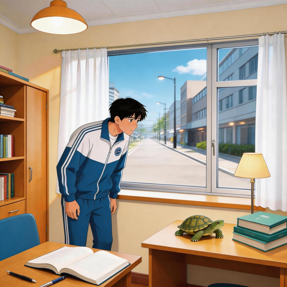 小良看着家里的乌龟