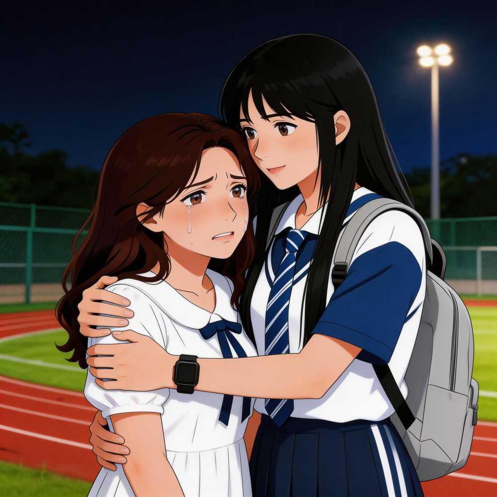 之晴抱着哭泣的小雨