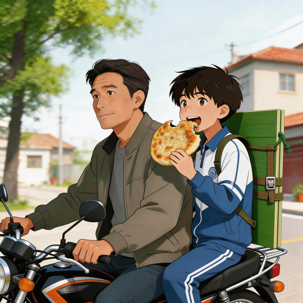 父亲载着年少的小良