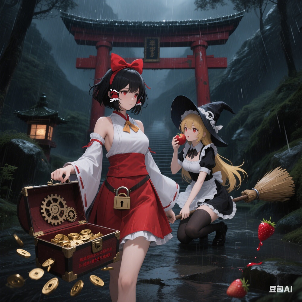 灵梦和吃苹果的魔理沙