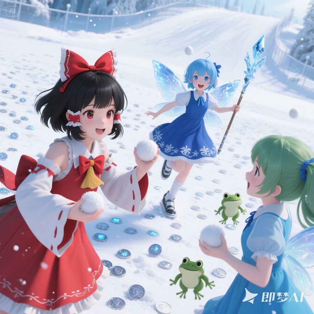 灵梦大妖精琪露诺打雪