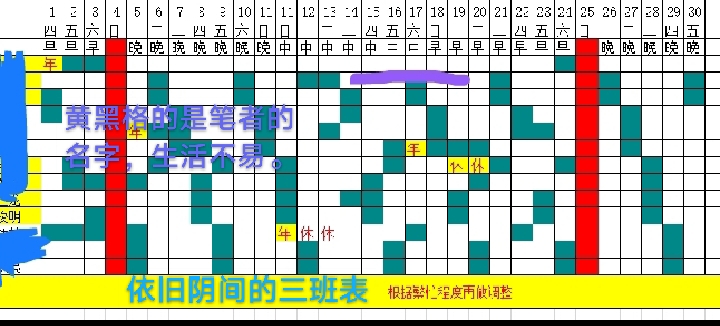 依旧阴间的排班表
