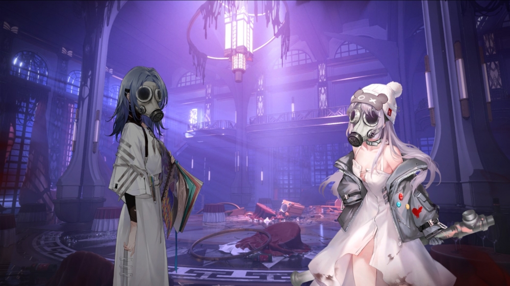 防毒面具俩小孩