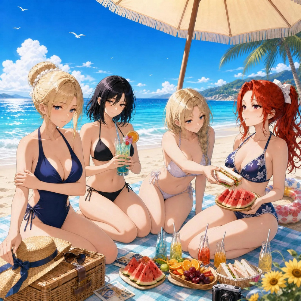 侍女四姐妹的海滩度假