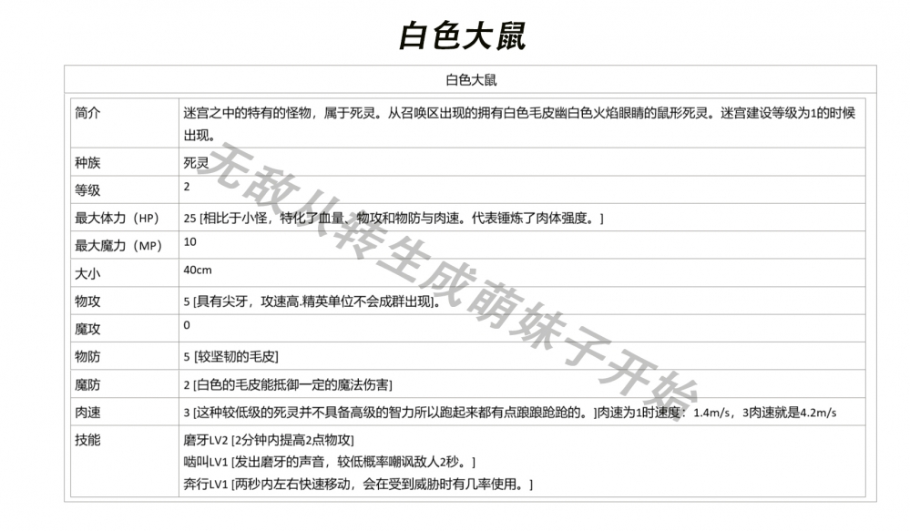 白色大鼠属性图鉴