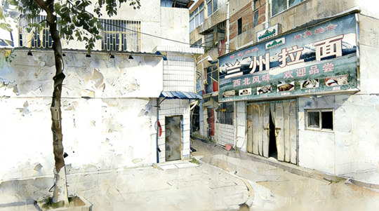 拉面店、窄路、筒子楼